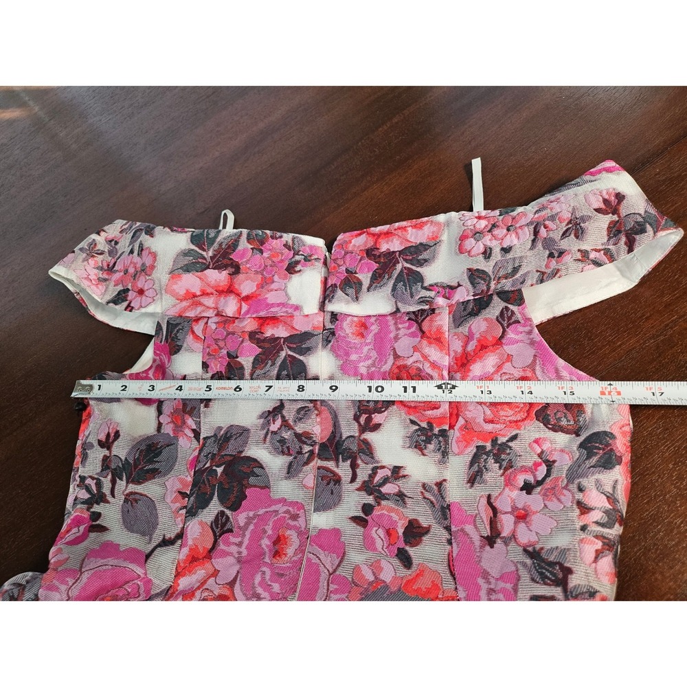 Adrianna Papell Dress Size 6 Floral Sheer Jacquard Off Shoulder Pink Multi - Picture 14 of 15